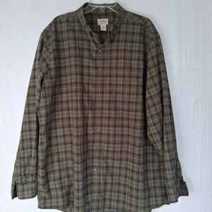 L. L. Bean Mens Long Sleeves Plaid Flannel Shirt Size XL- Tall Green Plaids